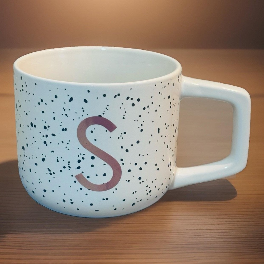 Thyme & Table Monogram Collection Letter S Mug 13.5oz Stoneware Speckled Gift